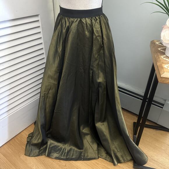 EILEEN FISHER Womens Skirt Medium Olive Green Tafetta Pull On Maxi Evening - Picture 1 of 10